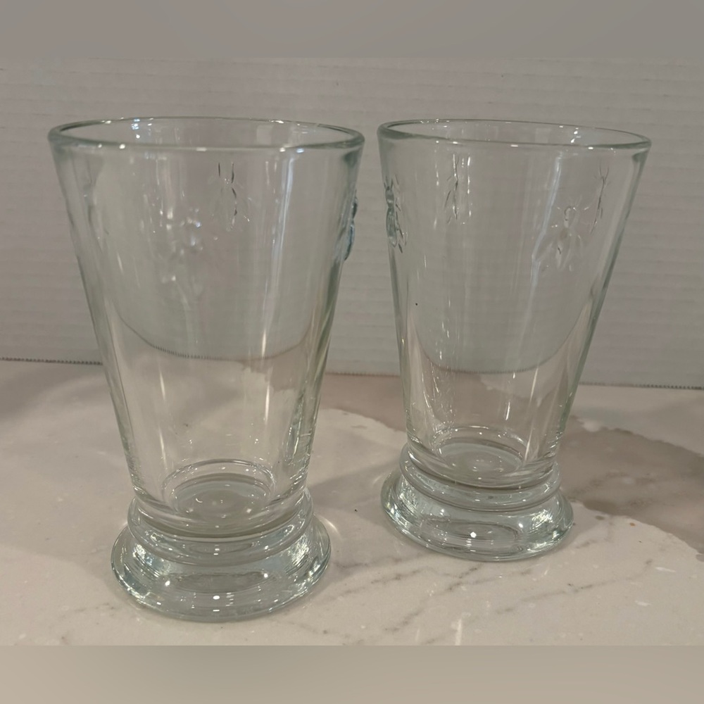 Set of 2 La Rochère Napoleon Bee Drink Glasses, Embossed “Paris Musees”; 10oz